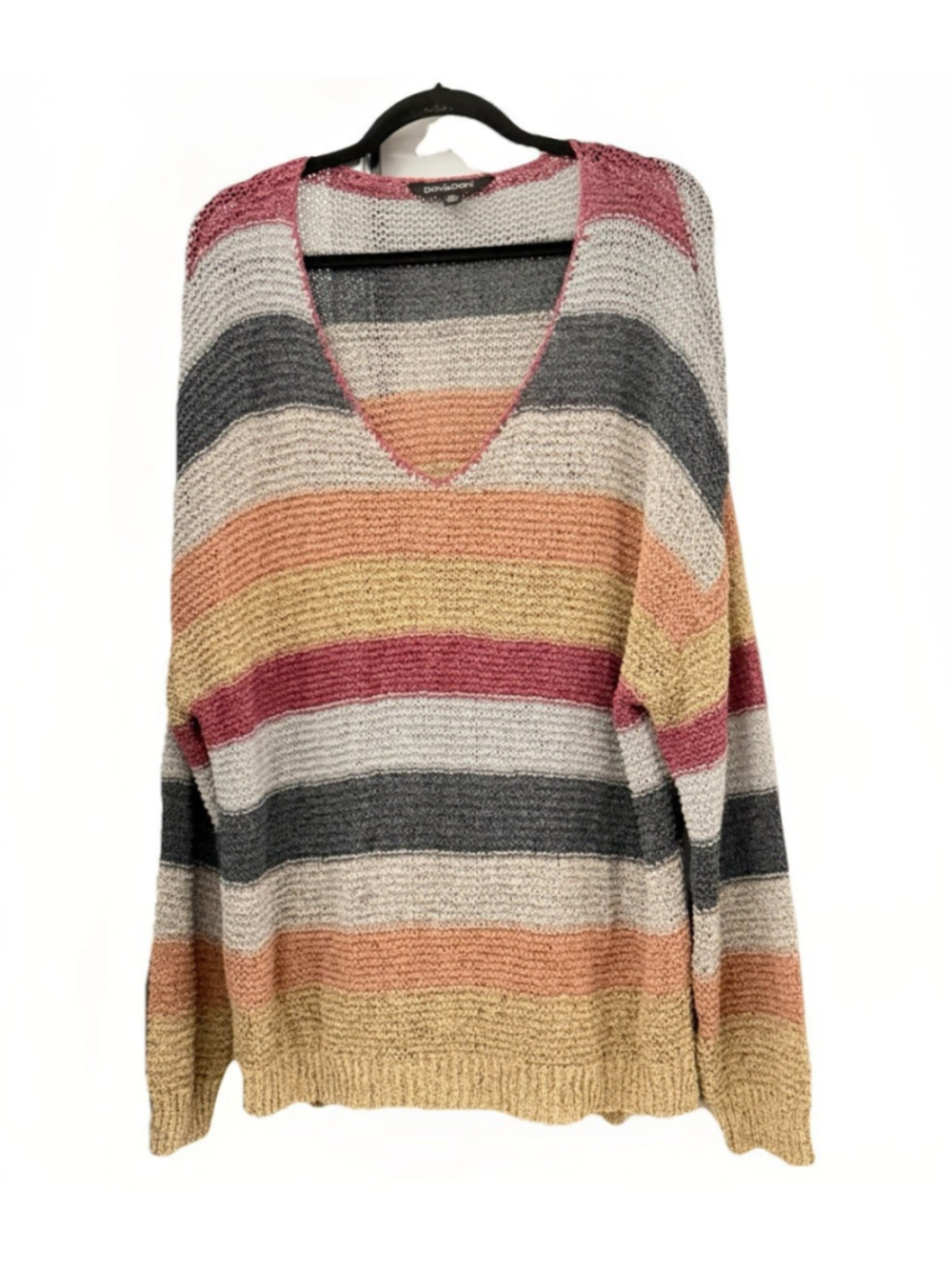 Davi & Dani 1XL Striped Lightweight Knit Sweater Boho V-Neck Pullover - Picture 2 of 5